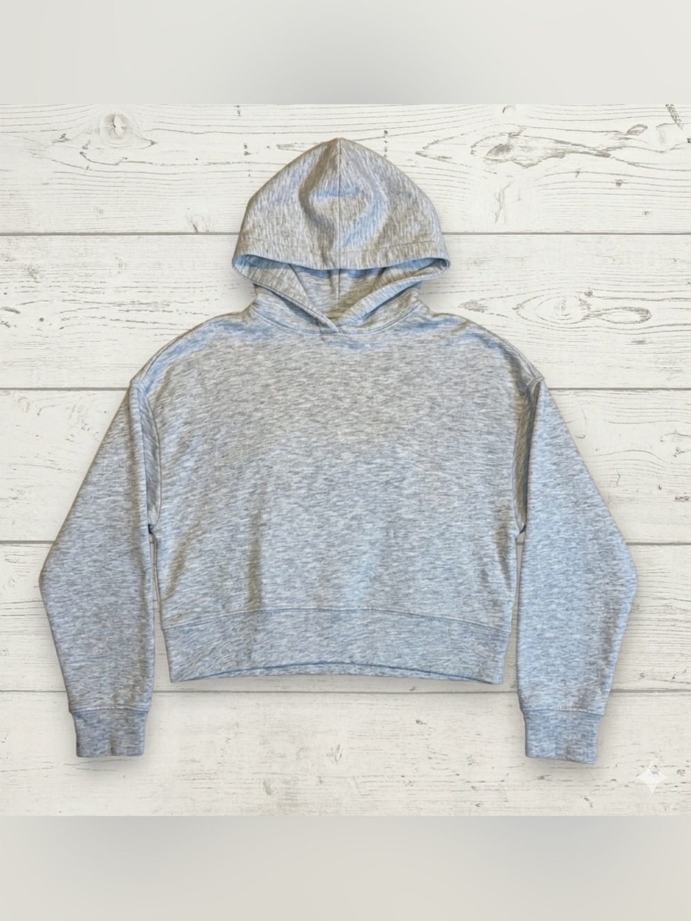 Zara Women's Gray Relaxed Cropped Hoodie Heathered Boxy Pullover Sweatshirt S